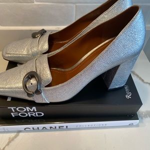 Coach silver high heel loafers size 9.5